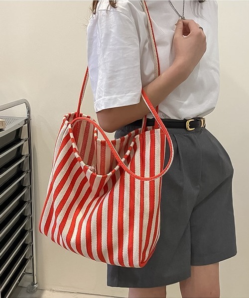 blackdia ocean(ブラックダイヤオーシャン)の「blackdia ocean ストライプ キャンバストートバッグ(ショルダーバッグ・レディース・ブラック/ブルー/レッド・FREE)」の8枚目の写真