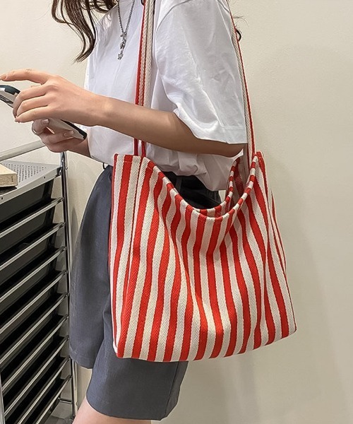 blackdia ocean(ブラックダイヤオーシャン)の「blackdia ocean ストライプ キャンバストートバッグ(ショルダーバッグ・レディース・ブラック/ブルー/レッド・FREE)」の13枚目の写真