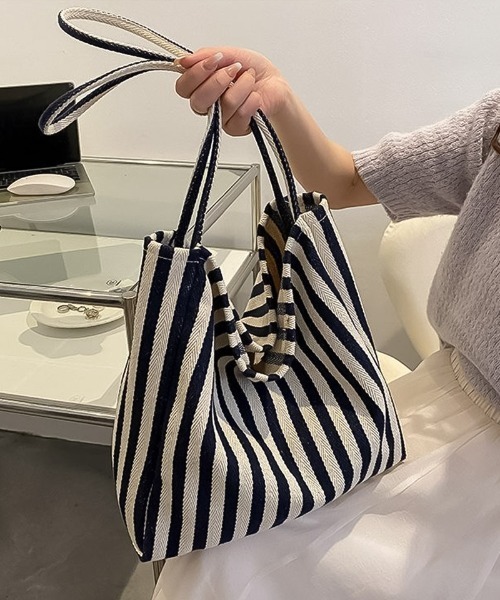 blackdia ocean(ブラックダイヤオーシャン)の「blackdia ocean ストライプ キャンバストートバッグ(ショルダーバッグ・レディース・ブラック/ブルー/レッド・FREE)」の4枚目の写真