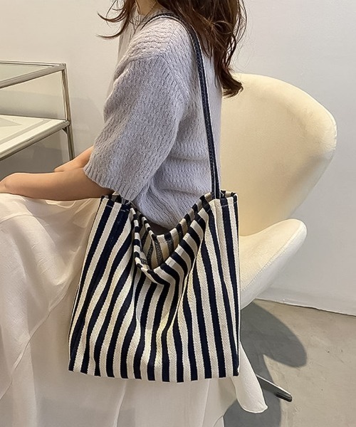 blackdia ocean(ブラックダイヤオーシャン)の「blackdia ocean ストライプ キャンバストートバッグ(ショルダーバッグ・レディース・ブラック/ブルー/レッド・FREE)」の5枚目の写真