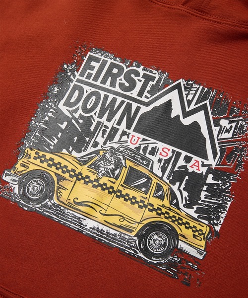 FIRST DOWN（ファーストダウン）の「プリント スウェット パーカ（パーカー・メンズ・グレー/チャコール/ダークオレンジ・M/L/XL）」の6枚目の写真