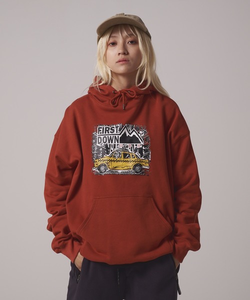 FIRST DOWN（ファーストダウン）の「プリント スウェット パーカ（パーカー・メンズ・グレー/チャコール/ダークオレンジ・M/L/XL）」の9枚目の写真