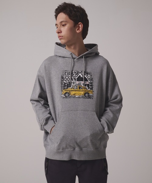 FIRST DOWN（ファーストダウン）の「プリント スウェット パーカ（パーカー・メンズ・グレー/チャコール/ダークオレンジ・M/L/XL）」の17枚目の写真