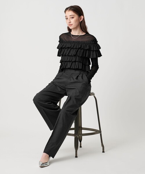 UNITED ARROWS（ユナイテッドアローズ）の「ギャザー マルチ ニット -ウォッシャブル-（ニット/セーター・レディース・オフホワイト/ブラック・FREE）」の4枚目の写真