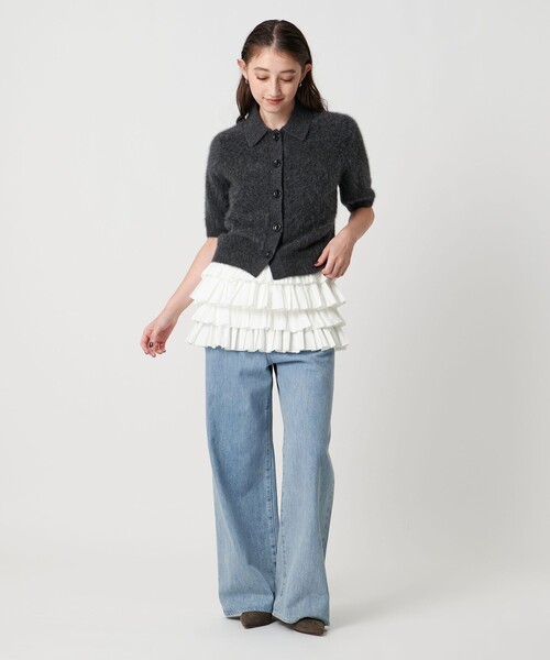 UNITED ARROWS（ユナイテッドアローズ）の「ギャザー マルチ ニット -ウォッシャブル-（ニット/セーター・レディース・オフホワイト/ブラック・FREE）」の8枚目の写真