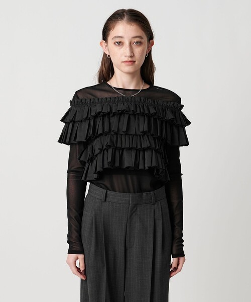 UNITED ARROWS（ユナイテッドアローズ）の「ギャザー マルチ ニット -ウォッシャブル-（ニット/セーター・レディース・オフホワイト/ブラック・FREE）」の9枚目の写真