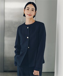 レディースのノーカラージャケット（ブルー・ネイビー/青色系
