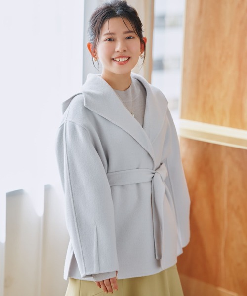 美品✨コヒナ　ライトウール　リバーコート　ショート丈　薄いベージュ　レギュラー ライトウールミディ丈リバーコート 【低身長・小柄女性】（その他