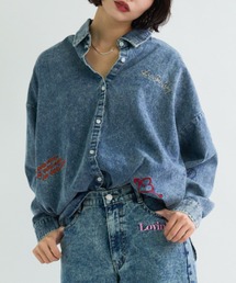 ランダム刺繍 オーバーサイズ ビックシルエット デニムシャツ
