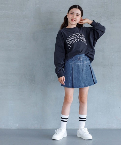 coca（coca）（コカ）の「キッズ デニムベルトプリーツスカート（デニムスカート・キッズ・ブルー・140/150/120/130）」の2枚目の写真