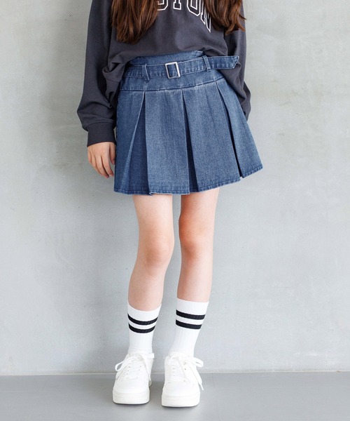 coca（coca）（コカ）の「キッズ デニムベルトプリーツスカート（デニムスカート・キッズ・ブルー・140/150/120/130）」の3枚目の写真