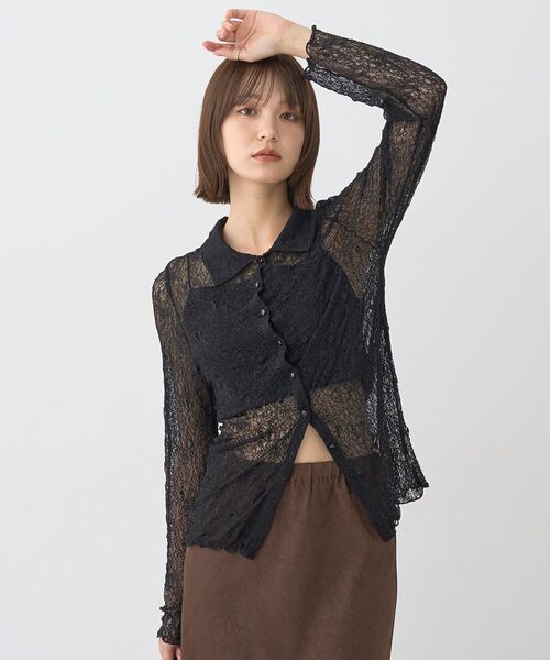 earth music&ecology（アースミュージックアンドエコロジー）の「ストレッチレースシャツ（シャツ/ブラウス・レディース・アイボリー/ブラウン/ブラック・FREE）」の5枚目の写真