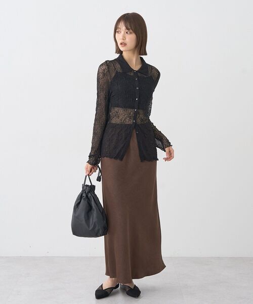 earth music&ecology（アースミュージックアンドエコロジー）の「ストレッチレースシャツ（シャツ/ブラウス・レディース・アイボリー/ブラウン/ブラック・FREE）」の6枚目の写真