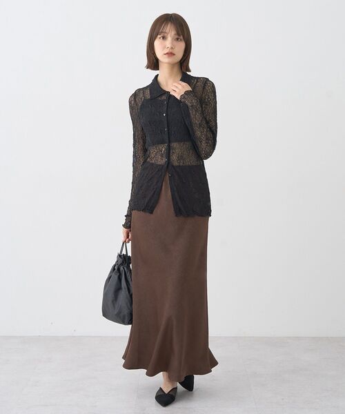 earth music&ecology（アースミュージックアンドエコロジー）の「ストレッチレースシャツ（シャツ/ブラウス・レディース・アイボリー/ブラウン/ブラック・FREE）」の7枚目の写真