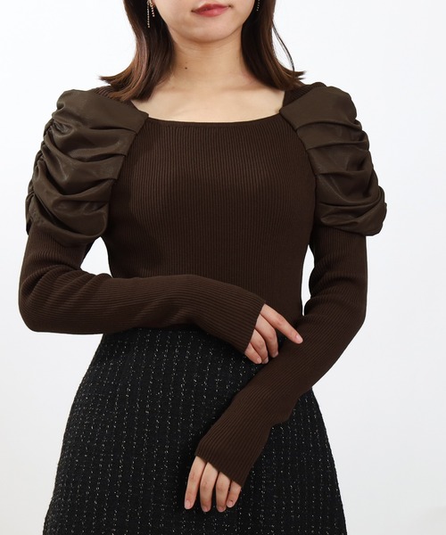 ASTORIA ODIER（アストリアオディール）の「レイヤード異素材パワショルニット（ニット/セーター・レディース・ブラウン/グレイッシュブルー/ブラック・MEDIUM）」の8枚目の写真