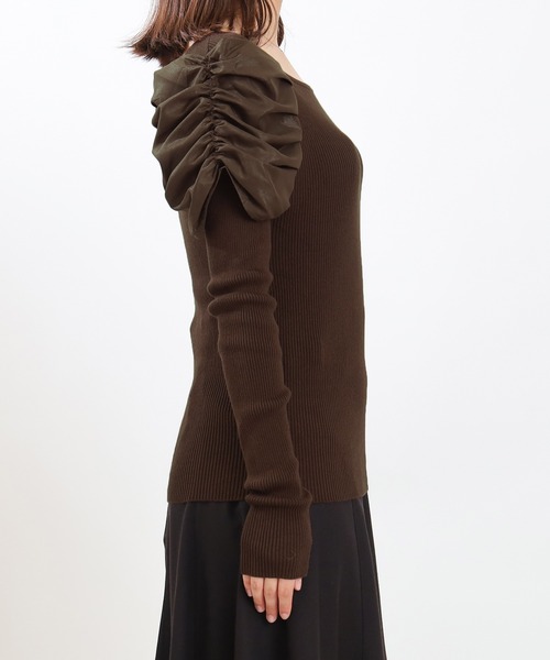 ASTORIA ODIER（アストリアオディール）の「レイヤード異素材パワショルニット（ニット/セーター・レディース・ブラウン/グレイッシュブルー/ブラック・MEDIUM）」の17枚目の写真