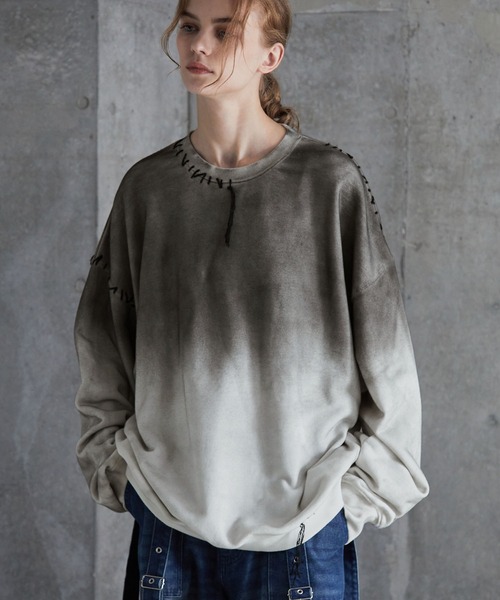 SERACE（セラス）の「【SERACE】Heavy weight vintage design gradation stitch sweat / ヘビーウェイトヴィンテージデザイングラデーションステッチスウェット（スウェット・メンズ・グレー/ブラック/ホワイト・L/M/S）」の2枚目の写真