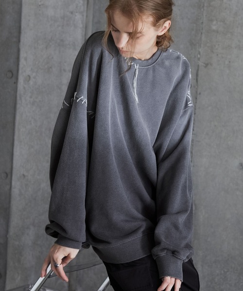 SERACE（セラス）の「【SERACE】Heavy weight vintage design gradation stitch sweat / ヘビーウェイトヴィンテージデザイングラデーションステッチスウェット（スウェット・メンズ・グレー/ブラック/ホワイト・L/M/S）」の5枚目の写真