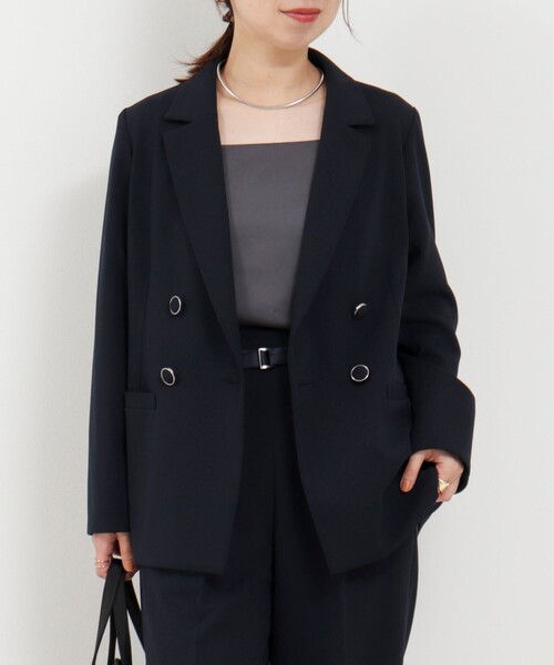 MICO COULIER（ミコクリエ）の「《セットアップ対応》ハイストレッチジョーゼットジャケット（テーラードジャケット・レディース・チャコールグレー/ネイビー/グレー系その他・38）」の2枚目の写真