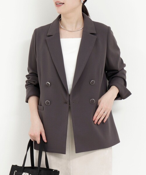 MICO COULIER（ミコクリエ）の「《セットアップ対応》ハイストレッチジョーゼットジャケット（テーラードジャケット・レディース・チャコールグレー/ネイビー/グレー系その他・38）」の12枚目の写真