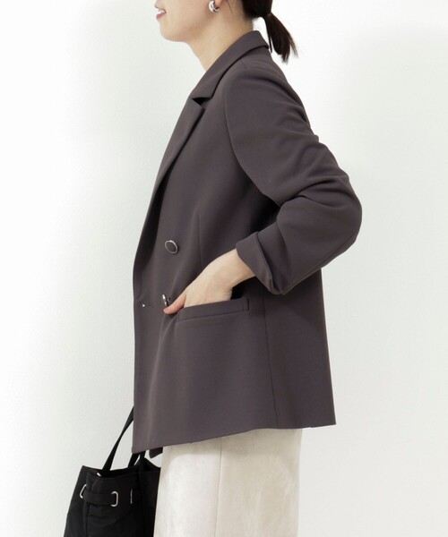 MICO COULIER（ミコクリエ）の「《セットアップ対応》ハイストレッチジョーゼットジャケット（テーラードジャケット・レディース・チャコールグレー/ネイビー/グレー系その他・38）」の14枚目の写真