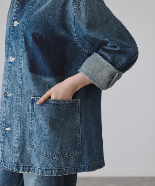 美品 アダムエロペ デニム＆カツラギカバーオール デニムジャケット サステナブル】デニム＆カツラギカバーオール | アダムエロペ(ADAM ET