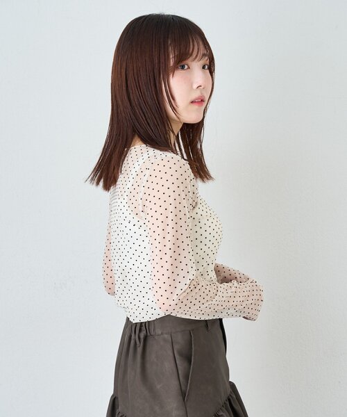 w closet（ダブルクローゼット）の「チュールドットシアープルオーバー（Tシャツ/カットソー・レディース・アイボリー/ブラック・FREE）」の5枚目の写真