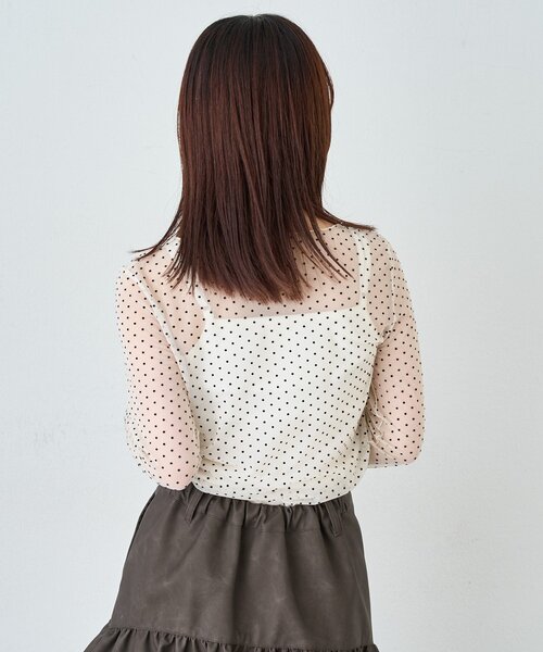 w closet（ダブルクローゼット）の「チュールドットシアープルオーバー（Tシャツ/カットソー・レディース・アイボリー/ブラック・FREE）」の4枚目の写真