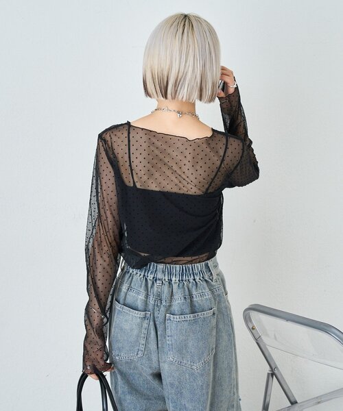 w closet（ダブルクローゼット）の「チュールドットシアープルオーバー（Tシャツ/カットソー・レディース・アイボリー/ブラック・FREE）」の12枚目の写真