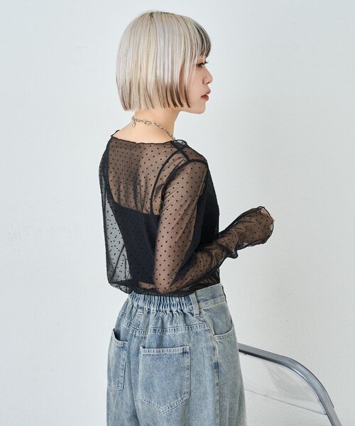 w closet（ダブルクローゼット）の「チュールドットシアープルオーバー（Tシャツ/カットソー・レディース・アイボリー/ブラック・FREE）」の16枚目の写真