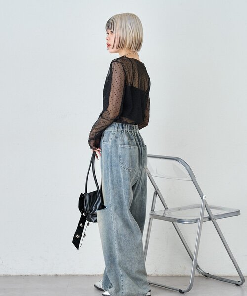 w closet（ダブルクローゼット）の「チュールドットシアープルオーバー（Tシャツ/カットソー・レディース・アイボリー/ブラック・FREE）」の13枚目の写真