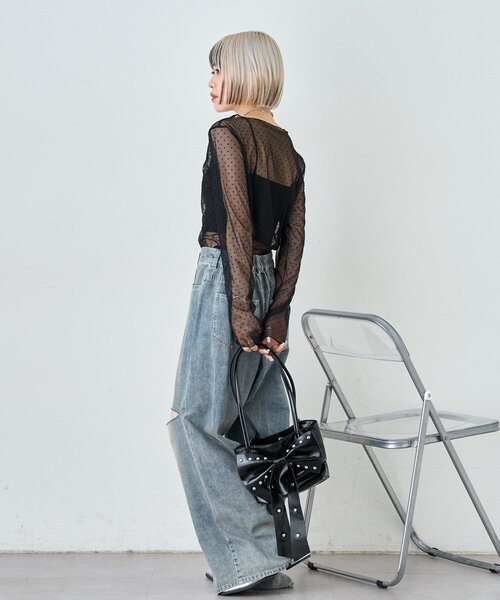 w closet（ダブルクローゼット）の「チュールドットシアープルオーバー（Tシャツ/カットソー・レディース・アイボリー/ブラック・FREE）」の17枚目の写真