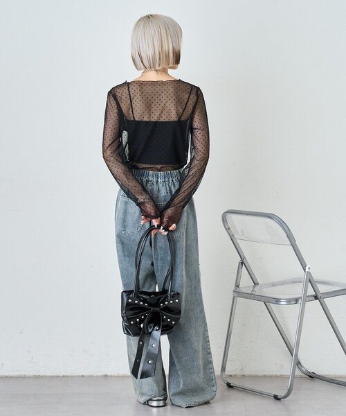 w closet（ダブルクローゼット）の「チュールドットシアープルオーバー（Tシャツ/カットソー・レディース・アイボリー/ブラック・FREE）」の15枚目の写真