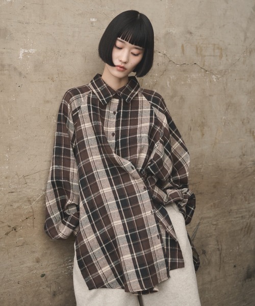 AIC.（エーアイシー）の「マルチウェイチェックオーバーシャツ（シャツ/ブラウス・レディース・ブラック/ブラウン/ベージュ・FREE）」の3枚目の写真