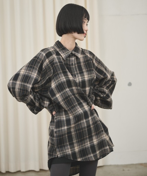 AIC.（エーアイシー）の「マルチウェイチェックオーバーシャツ（シャツ/ブラウス・レディース・ブラック/ブラウン/ベージュ・FREE）」の2枚目の写真