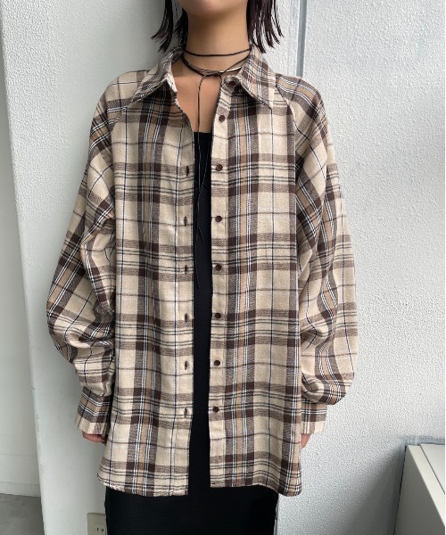 AIC.（エーアイシー）の「マルチウェイチェックオーバーシャツ（シャツ/ブラウス・レディース・ブラック/ブラウン/ベージュ・FREE）」の6枚目の写真