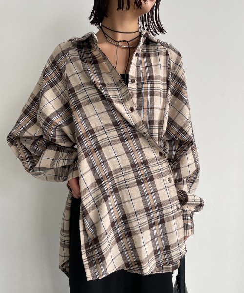 AIC.（エーアイシー）の「マルチウェイチェックオーバーシャツ（シャツ/ブラウス・レディース・ブラック/ブラウン/ベージュ・FREE）」の9枚目の写真