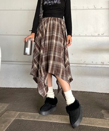 イレギュラーヘムチェックロングスカート