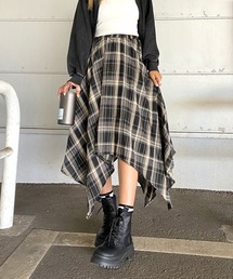 イレギュラーヘムチェックロングスカート