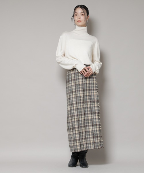 チェックフリンジラップ風スカート(セットアップ可)（スカート）｜NANO