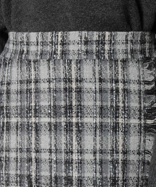 チェックフリンジラップ風スカート(セットアップ可)（スカート）｜NANO