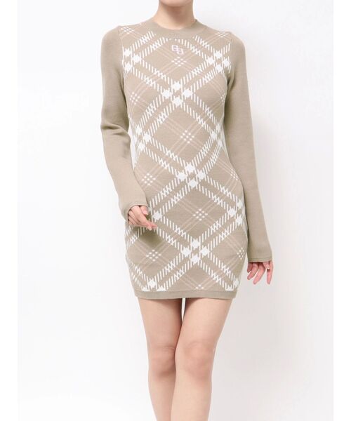 GYDA（ジェイダ）の「GG embroideryラメチェックニットワンピース（ワンピース・レディース・ベージュ/オフホワイト/ブラック・FREE）」の4枚目の写真