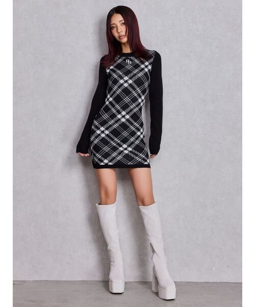 GYDA（ジェイダ）の「GG embroideryラメチェックニットワンピース（ワンピース・レディース・ベージュ/オフホワイト/ブラック・FREE）」の7枚目の写真