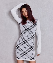 GG embroideryラメチェックニットワンピース