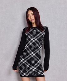 GG embroideryラメチェックニットワンピース