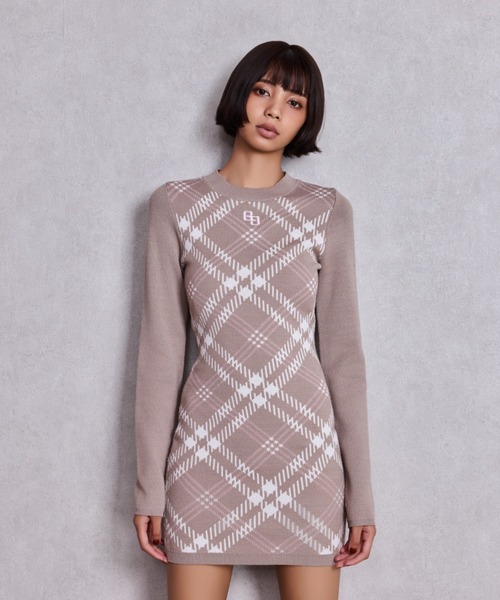 GYDA（ジェイダ）の「GG embroideryラメチェックニットワンピース（ワンピース・レディース・ベージュ/オフホワイト/ブラック・FREE）」の8枚目の写真
