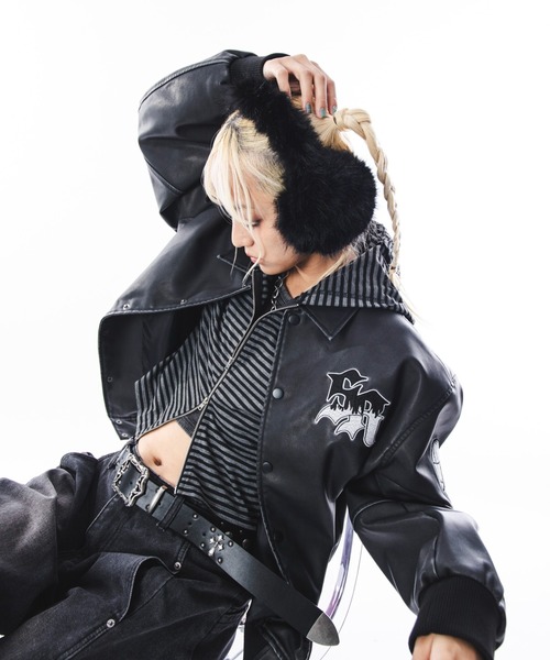 PASHU SHIN HOSOKAWA 80's ベロア 牛革スタジャン 短丈 104226_db10.jpg?20251120190253