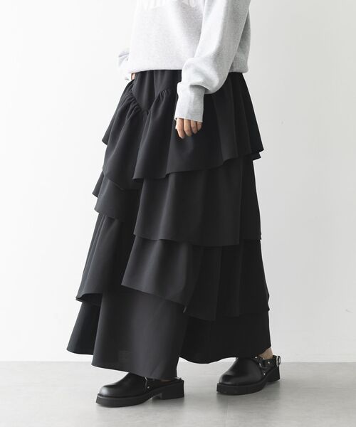 GARAGE OF GOOD CLOTHING（ガレージオブグッドクロージング）の「ムジランダムティアードフリルスカート（スカート・レディース・グレー/ブラック・FREE）」の3枚目の写真