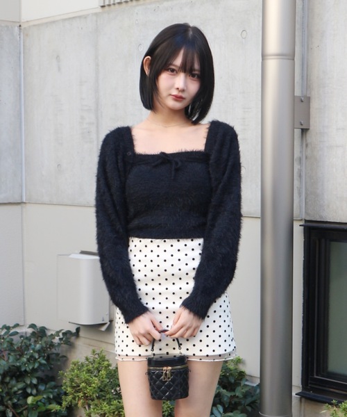 JilLA(ジルア)の「【2点セット】Ribbon Knit Camisole Ensemble / リボンニットキャミソールアンサンブル(ニット/セーター・レディース・ピンク/ブラック/グレー・FREE)」の2枚目の写真