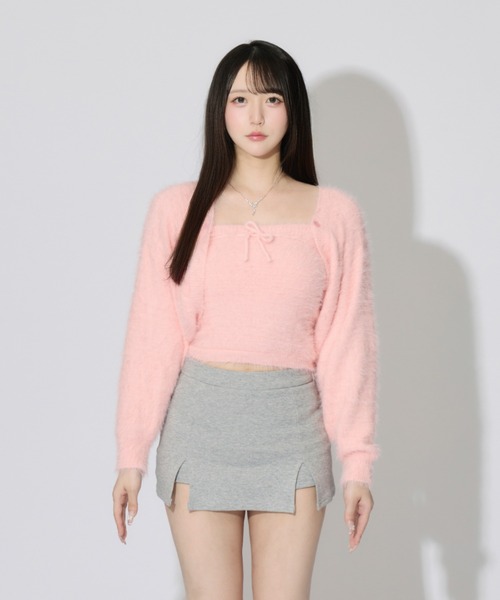 JilLA(ジルア)の「【2点セット】Ribbon Knit Camisole Ensemble / リボンニットキャミソールアンサンブル(ニット/セーター・レディース・ピンク/ブラック/グレー・FREE)」の5枚目の写真